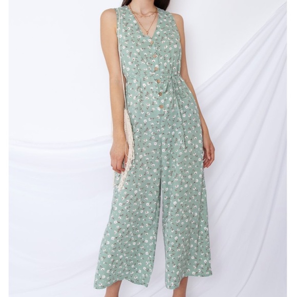 Calista Pants - NWT Sage Green Floral Jumpsuit